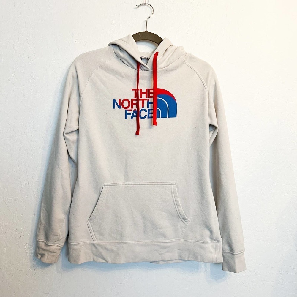 The North Face White Hoodie with Red and Blue Logo